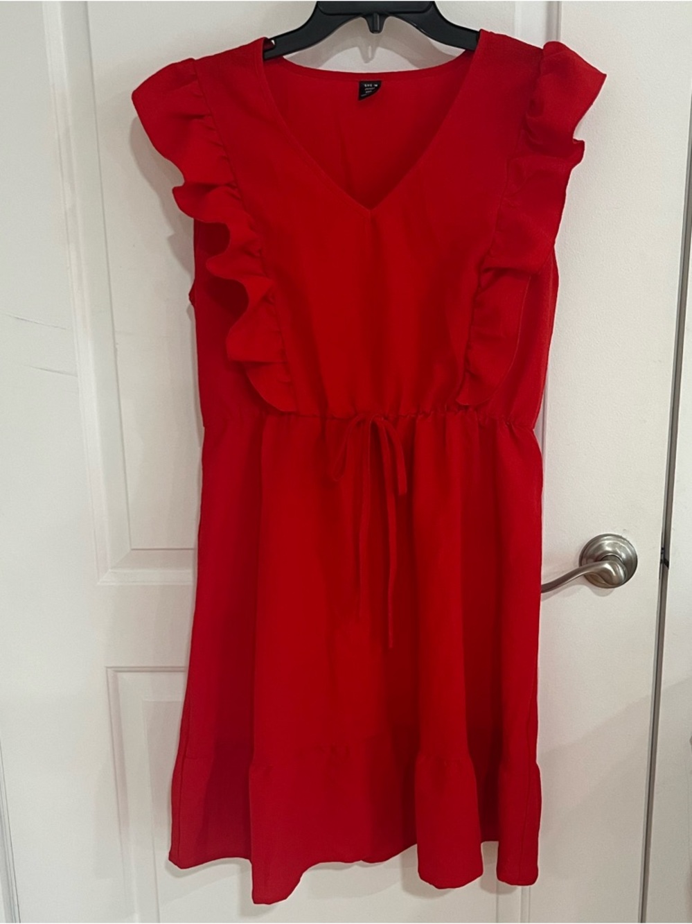 SHEIN Red V-Neck Ruffle Tie-Waist Mini Dress